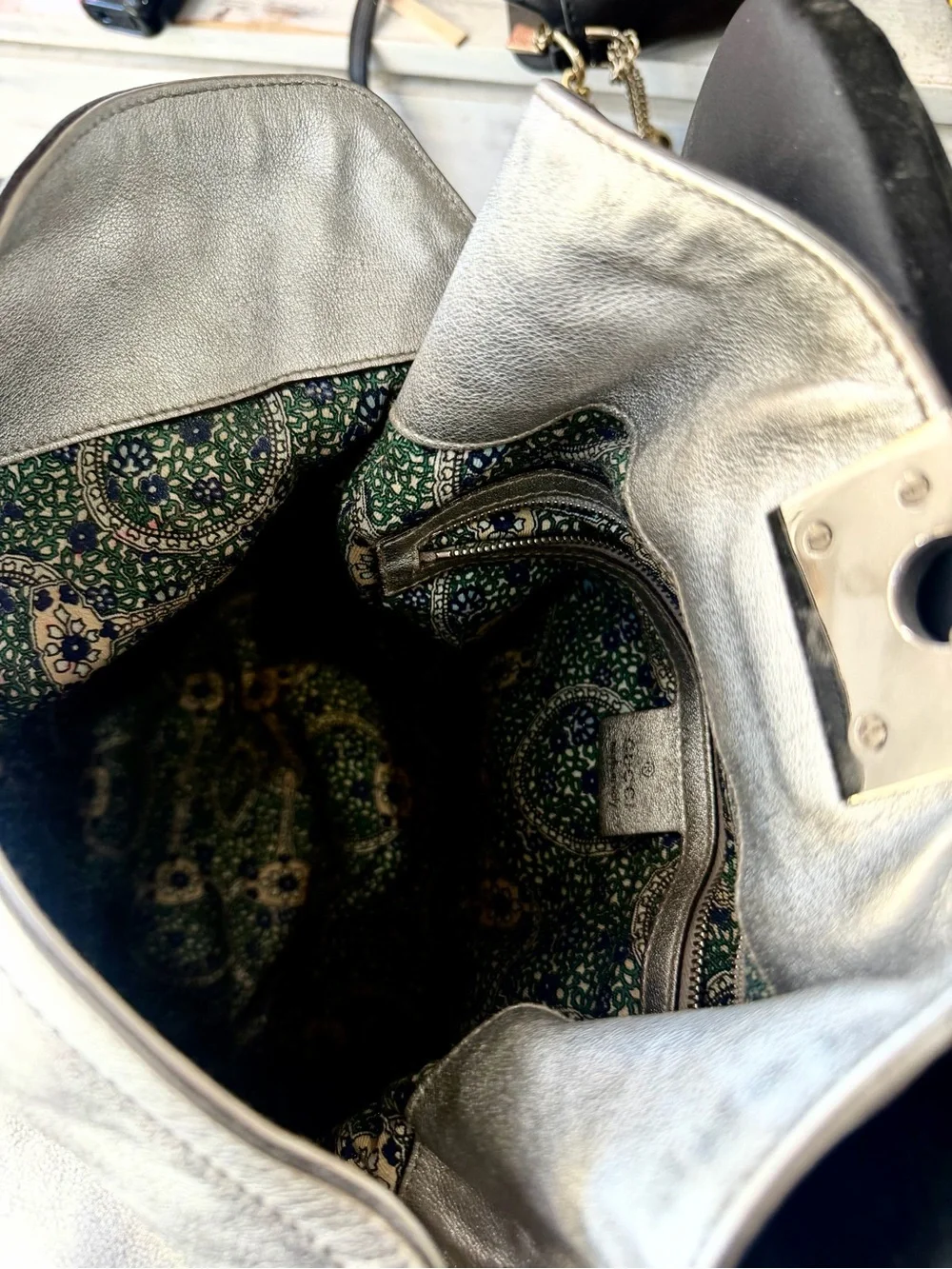LARGE Gucci Silver Leather Bamboo Indy Handle Bag by Frida Giannini